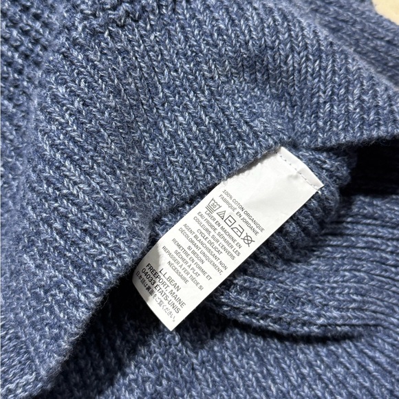 L.L. Bean Organic Cotton Waffle Cardigan Sweater Size XL Blue Shawl Collar - Picture 6 of 8